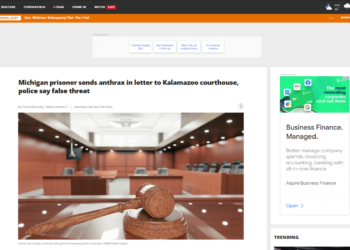 Michigan prisoner sends anthrax in letter to Kalamazoo courthouse, police say false threat WWMT (1).